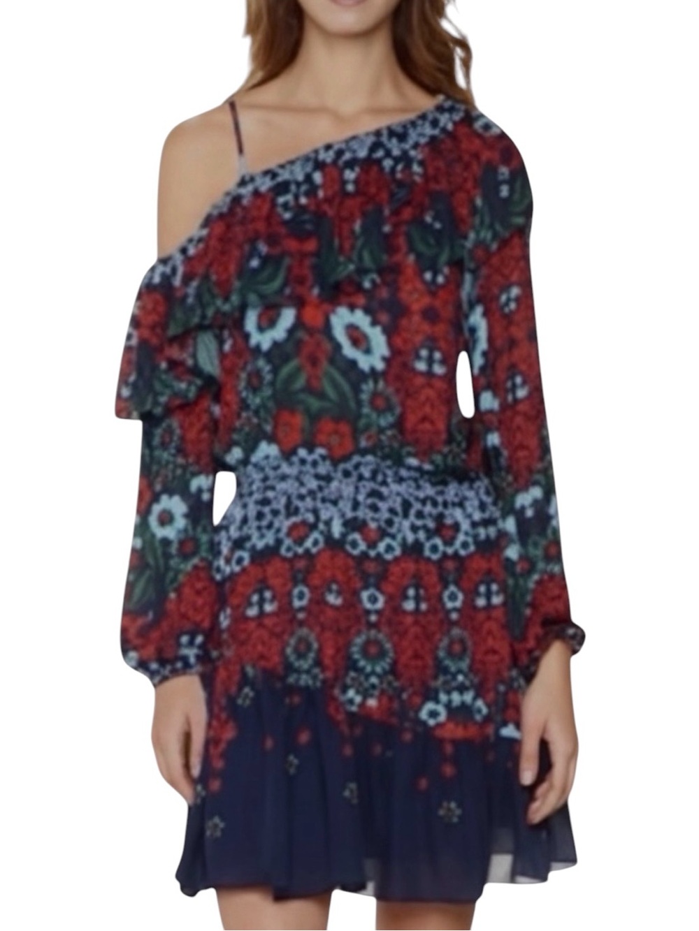 Parker Silk Clarisse Floral Asymmetrical One Shoulder Mini Dress - Extra Small